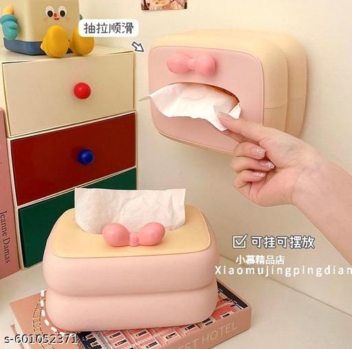 Kawaii BOW-Shaped Tissue Boxx Holder – Cute Cartoon Desktop Tissue Dispenser for Home & Office | Plastic Cover Boxx for Facial Tissue & Wet Wipes (RANDOM COLOUR SEND) - LYNXNEST Store