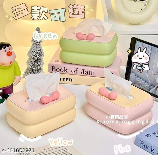 Kawaii BOW-Shaped Tissue Boxx Holder – Cute Cartoon Desktop Tissue Dispenser for Home & Office | Plastic Cover Boxx for Facial Tissue & Wet Wipes (RANDOM COLOUR SEND) - LYNXNEST Store