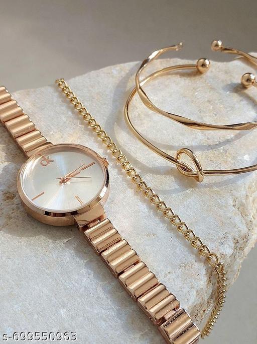 Brosis Rose Gold Watches Star Moon Pearl Charm Bracelet & Rose Gold Stack Watch Analog Rose Gold Watch Band and Round Dial Women's Watch for Girls with Stylish Watches - LYNXNEST Store