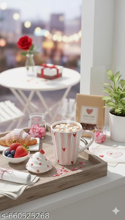 MUDMINGLE Ceramic Coffee Mug with Lid | Heart Design Tea & Coffee Mug | Cute Printed Cup for Home & Office | Pack of 1 - LYNXNEST Store