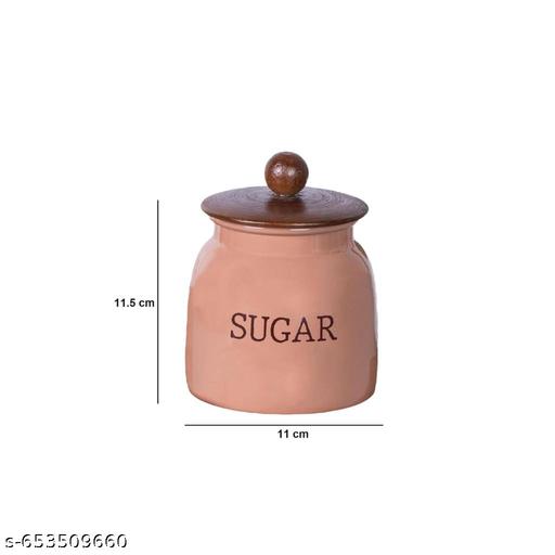Pink  Airtight Tea Coffee Sugar Storage Jar Set | 700 ml Metal Containers with Wooden Lid & Tray for Kitchen Organization - LYNXNEST Store