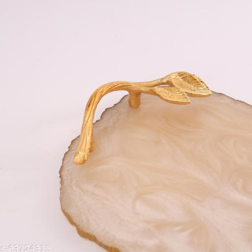 Resin Multipurpose Tray with Golden Handle | Serving Tray for Home & Dining Table | Multipurpose Tray | Water & Heat Resistant Durable| Delicate Tray | Showpiece Tray (Cream) - LYNXNEST Store