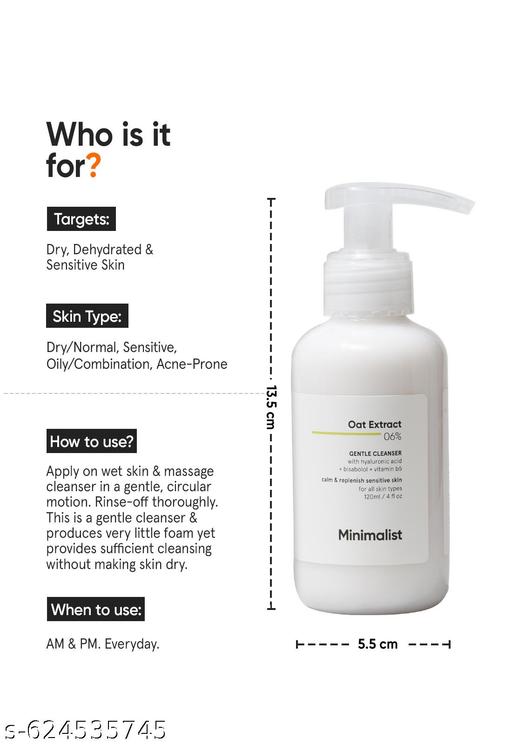 Oat Extract 6% Cleanser | Non-Drying, Gentle Face Wash with  Hyaluronic  Acid | For Sensitive Skin | 120ml - Lumae