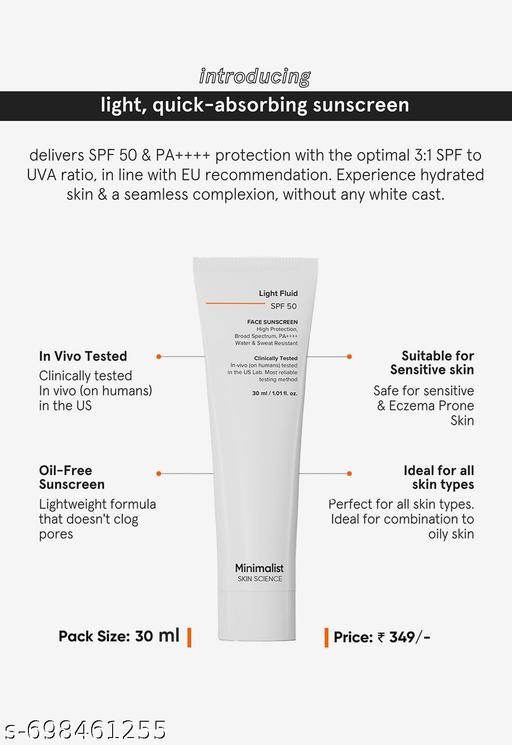 Light Fluid SPF 50 PA ++++ Face Sunscreen | Water & Sweat-Resistant, Broad Spectrum, & No White Cast Sunscreen | 30ml - Lumae
