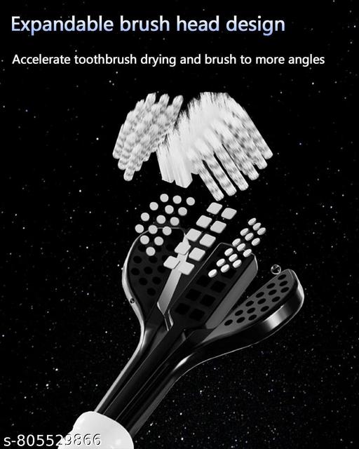 (6 PCS) 3-Sided 360° Complete Teeth Cleaning Toothbrush Set for Adults, Ultra Soft Bristles Triple Head Manual Tooth Brush with Built-in Tongue Cleaner for Deep Plaque Removal, Gum Care and Enamel Protection Toothbrush Kit (Black & White) - Lumae
