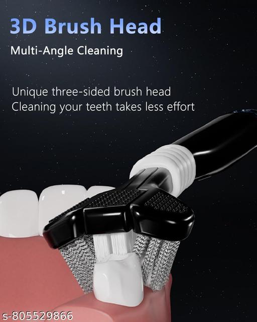 (6 PCS) 3-Sided 360° Complete Teeth Cleaning Toothbrush Set for Adults, Ultra Soft Bristles Triple Head Manual Tooth Brush with Built-in Tongue Cleaner for Deep Plaque Removal, Gum Care and Enamel Protection Toothbrush Kit (Black & White) - Lumae