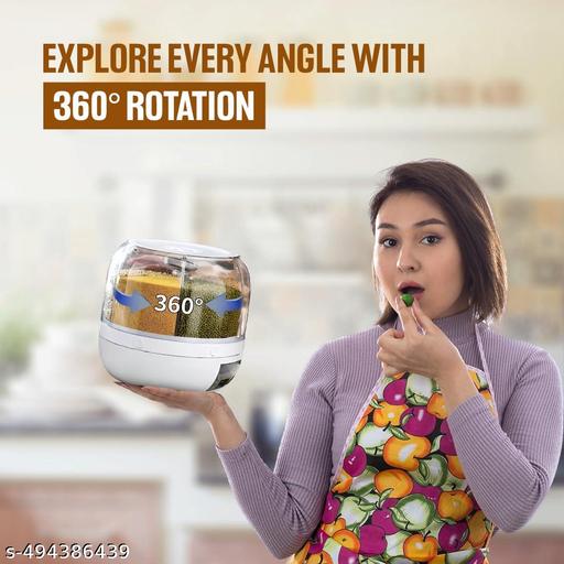 NARUIA 6-Grid Rotating Grain Dispenser - Grocery storage container for pulses, cereal, grains & rice with Measuring Cup (White) - LYNXNEST Store