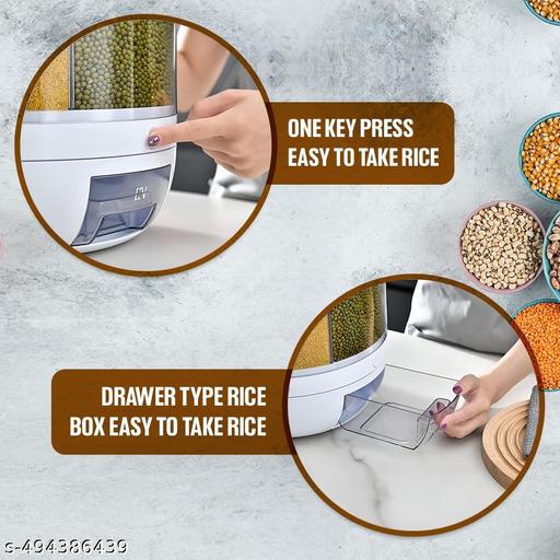 NARUIA 6-Grid Rotating Grain Dispenser - Grocery storage container for pulses, cereal, grains & rice with Measuring Cup (White) - LYNXNEST Store