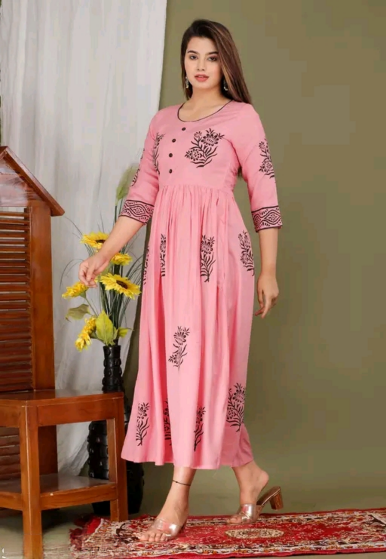 Eshanay Fashion Women's Beautiful Rayon Printed Round Neck Kurta With Block Print Design Jaipuri kurti - Akstyledrop