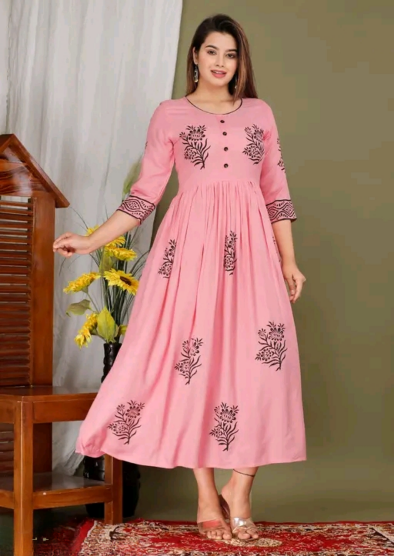 Eshanay Fashion Women's Beautiful Rayon Printed Round Neck Kurta With Block Print Design Jaipuri kurti - Akstyledrop