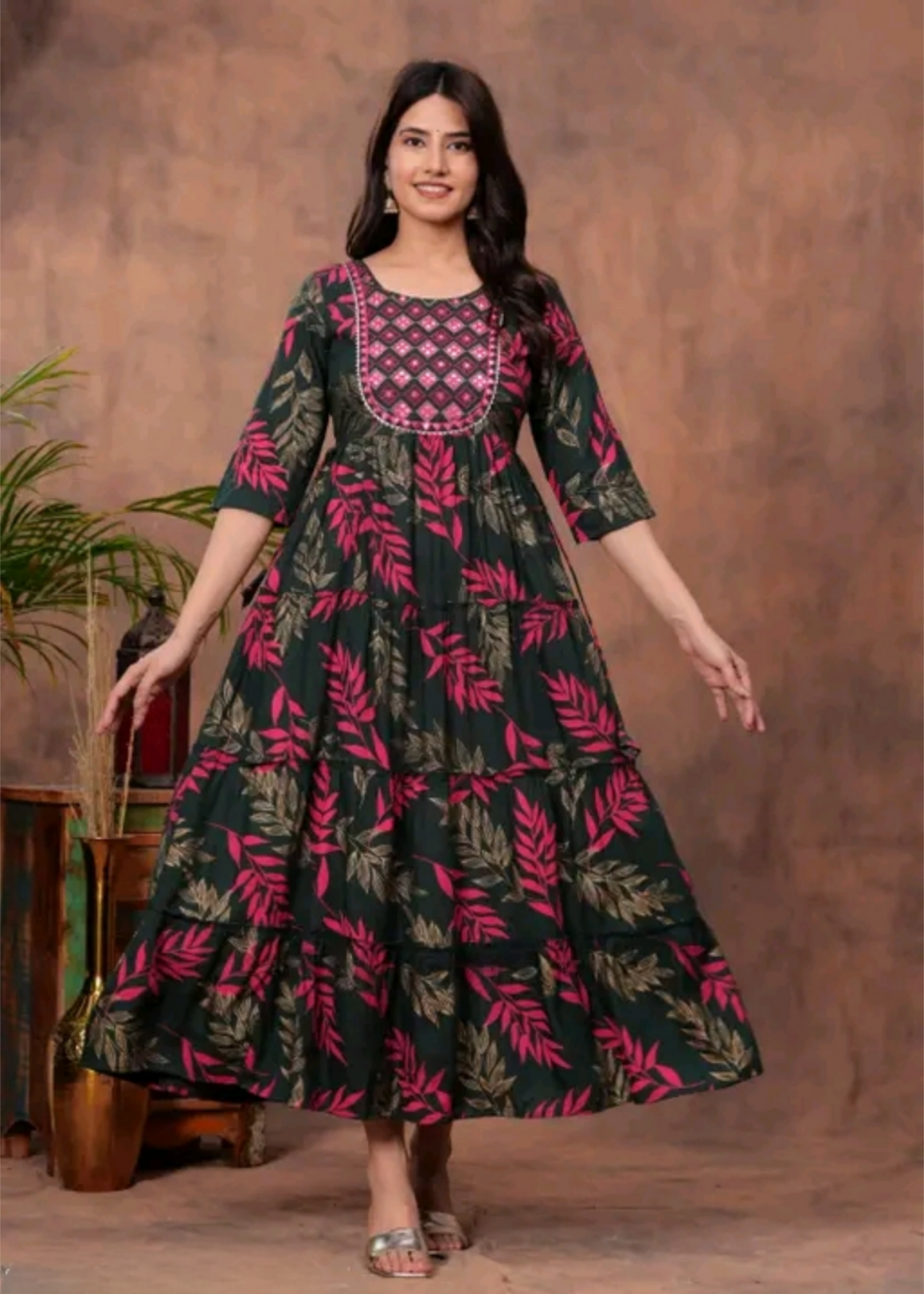 Flayered Anarkali kurti with embroidery yog - Akstyledrop
