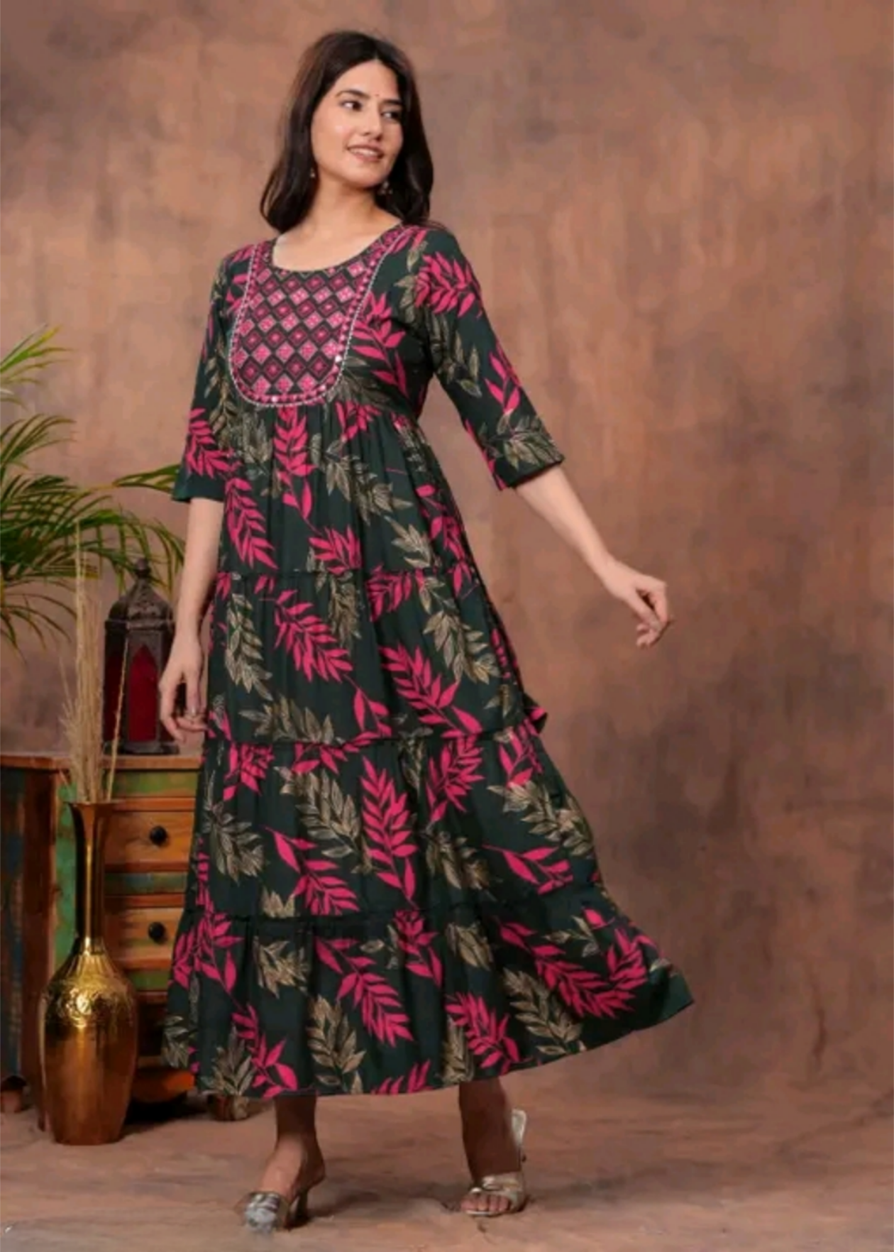 Flayered Anarkali kurti with embroidery yog - Akstyledrop