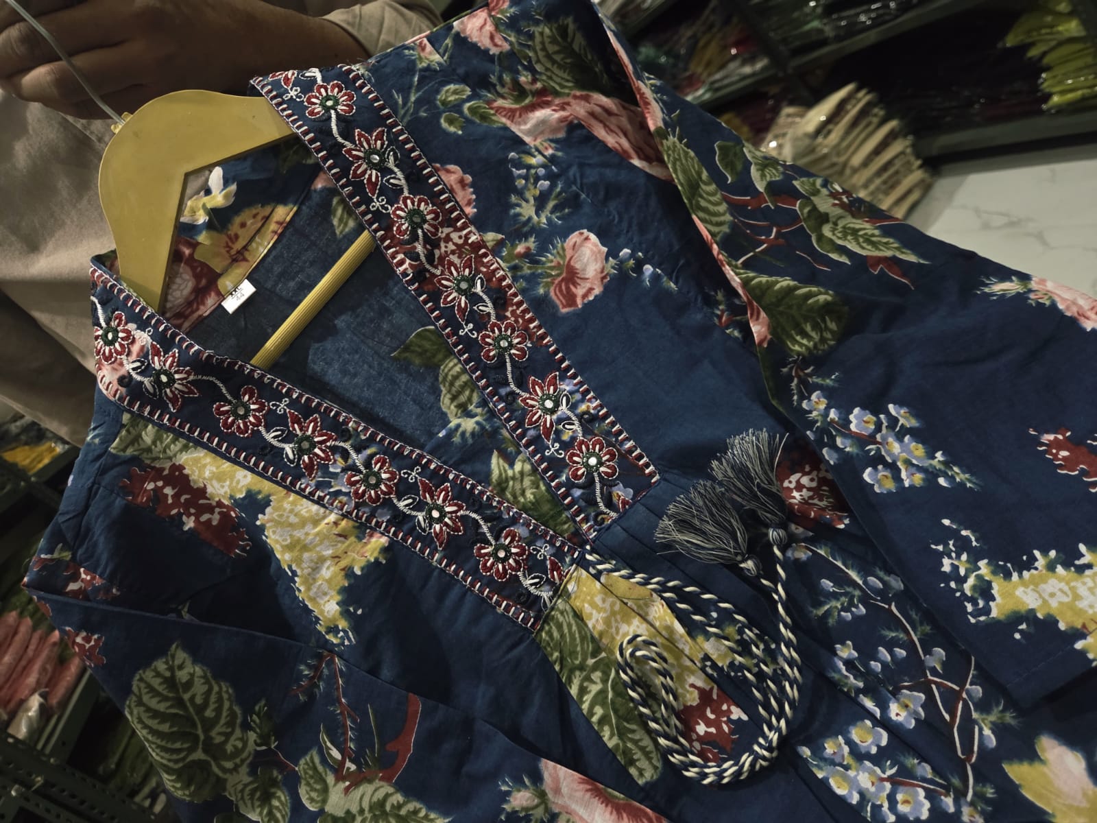 Pure Cotton embroidery print kurti with pant and mulmul printed dupatta - Zeyoria