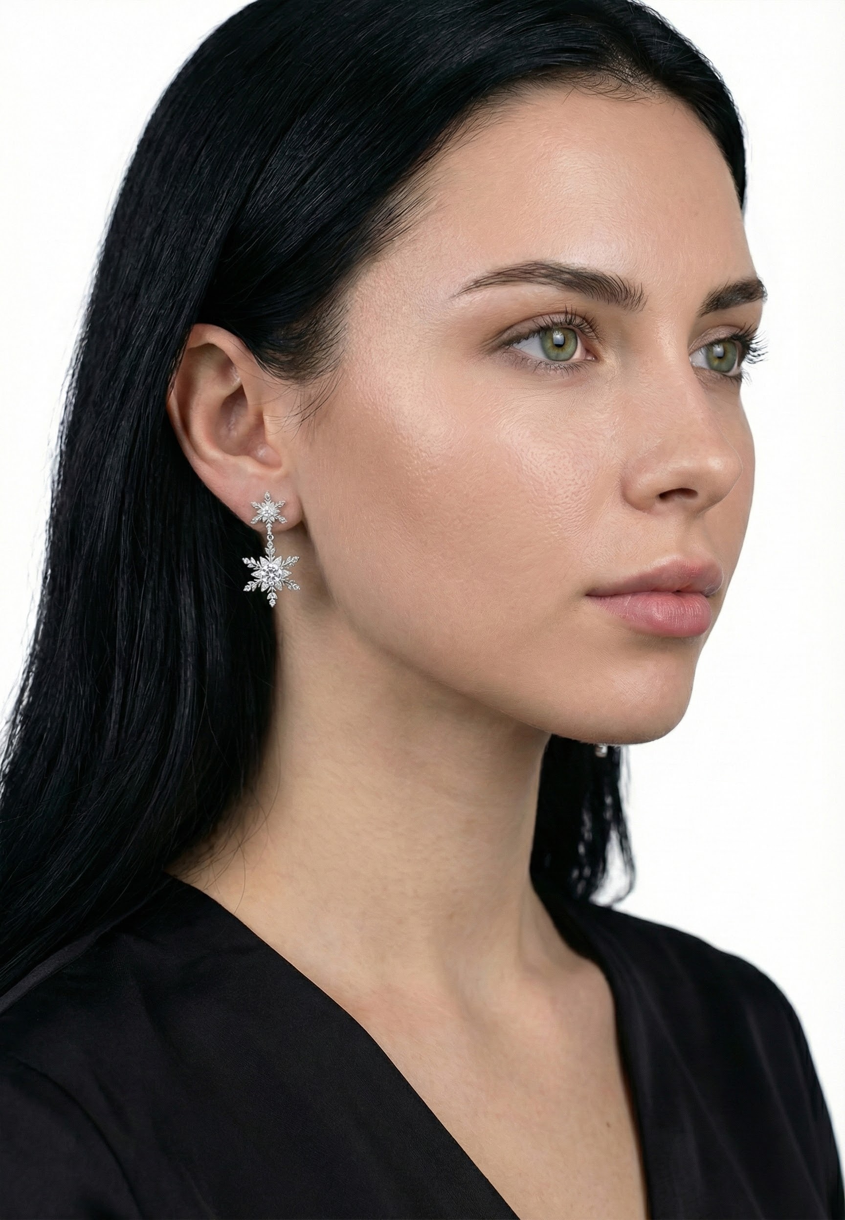 Náušnice v podobě sněhových vloček - detail