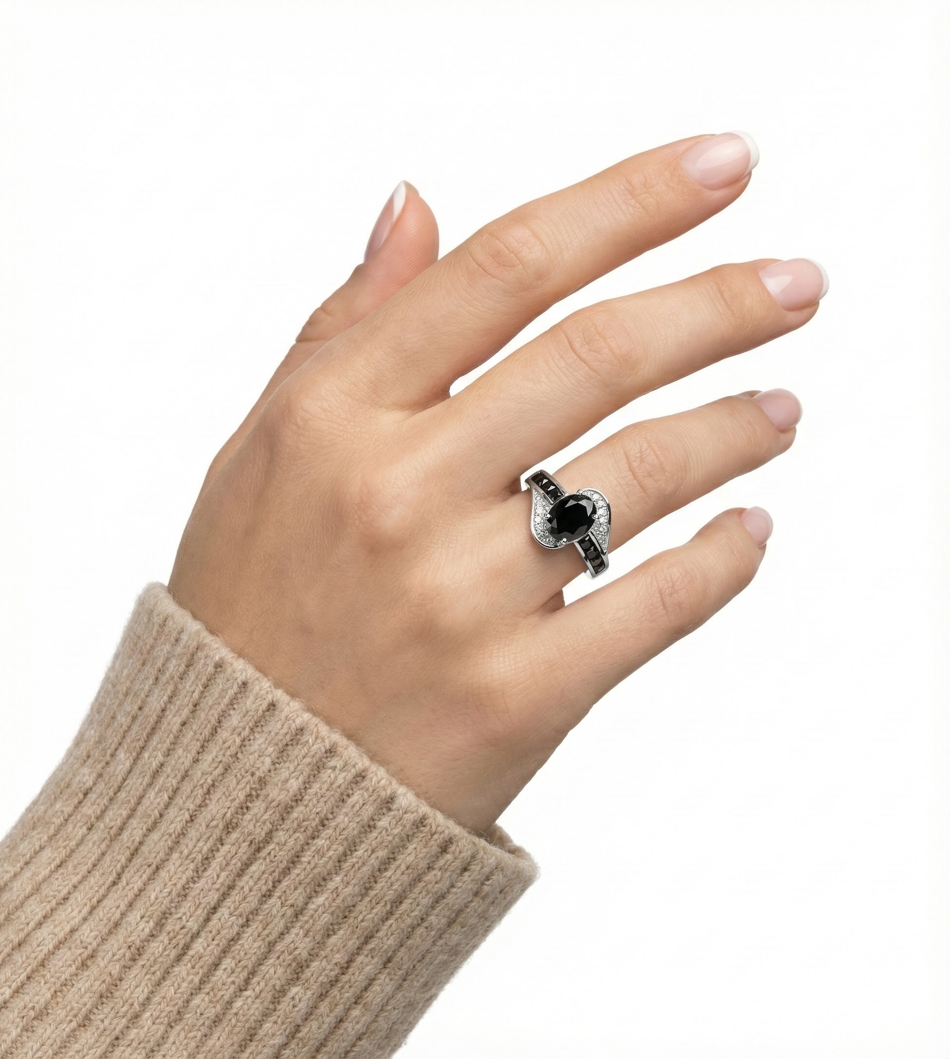 Prsten s oválným krystalem v temně černé barvě