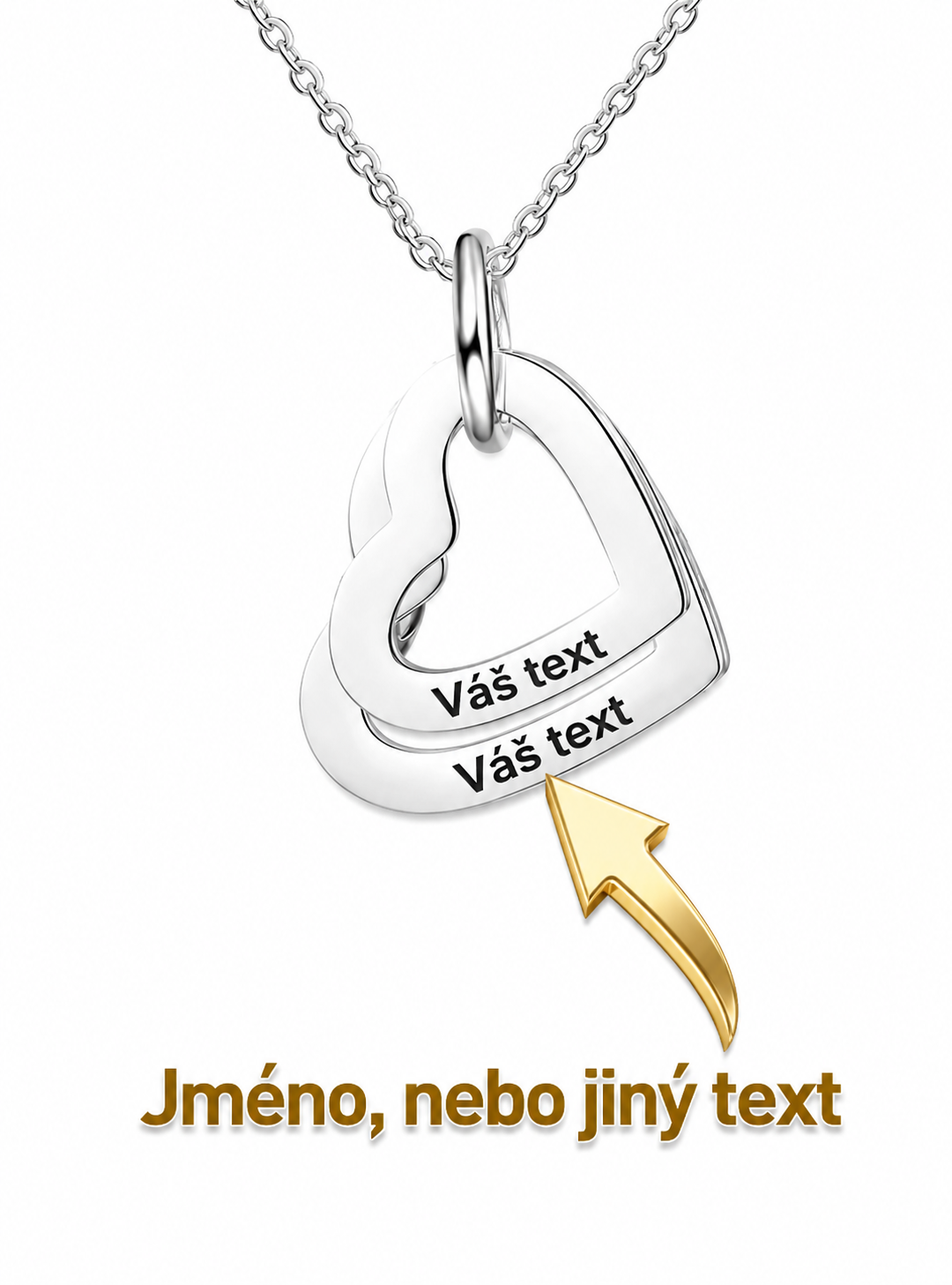 Náhrdelník s gravírovaným textem - 2 srdce
