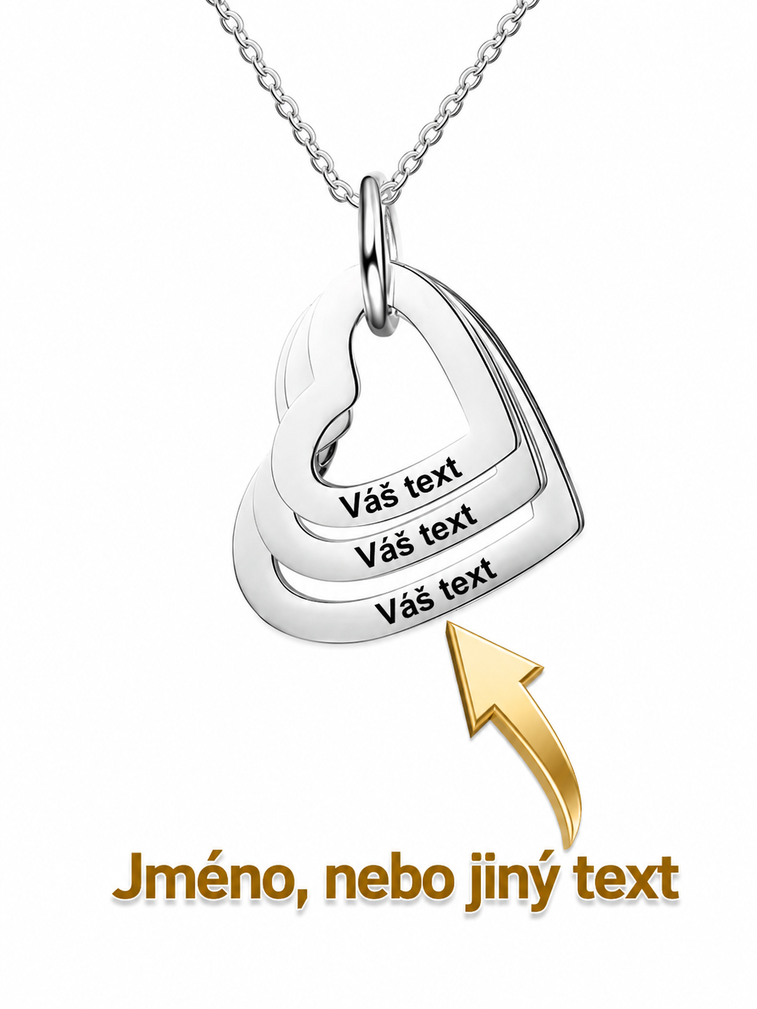 Náhrdelník s gravírovaným textem - 3 srdce