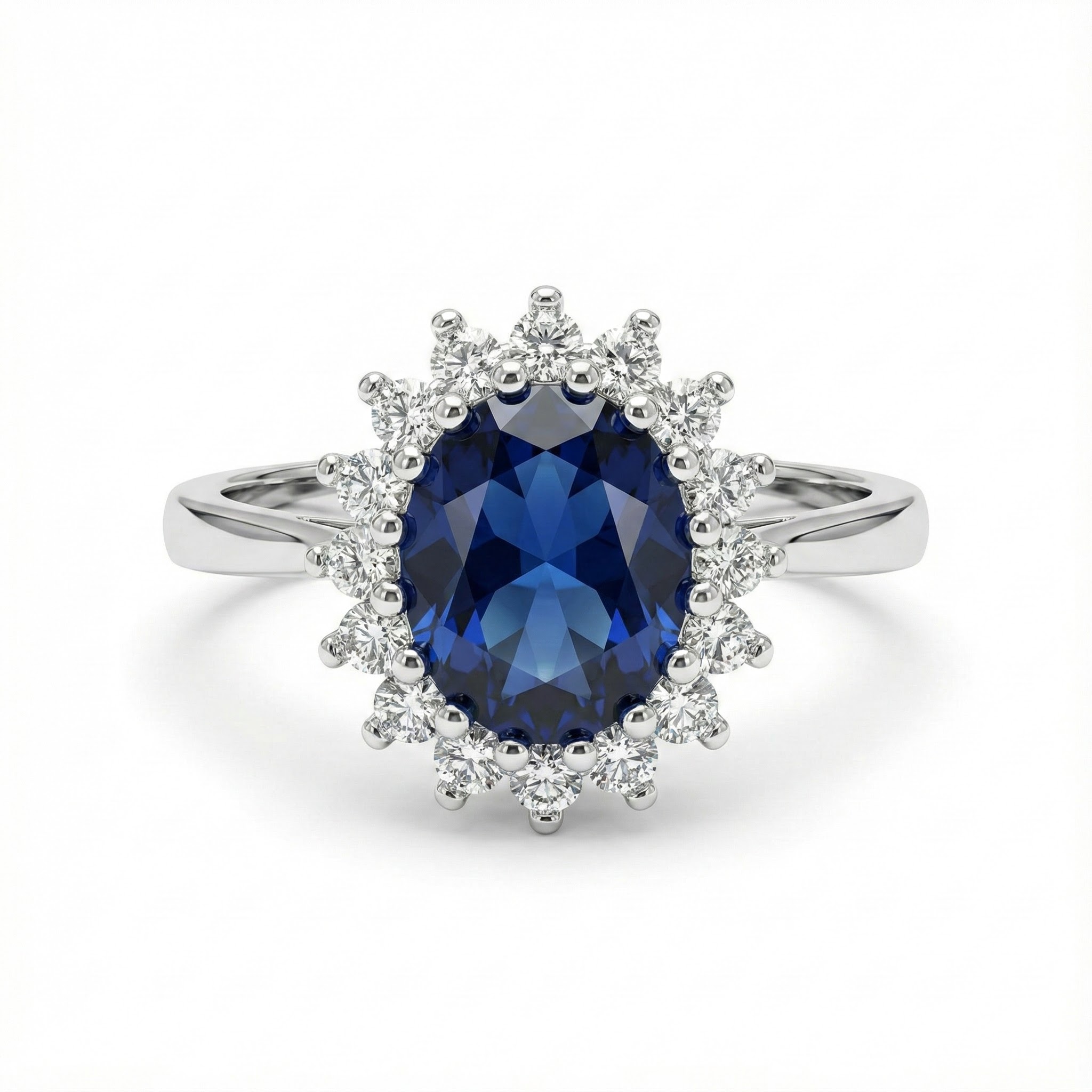 Prsten v barvě safíru a osazeními krystaly