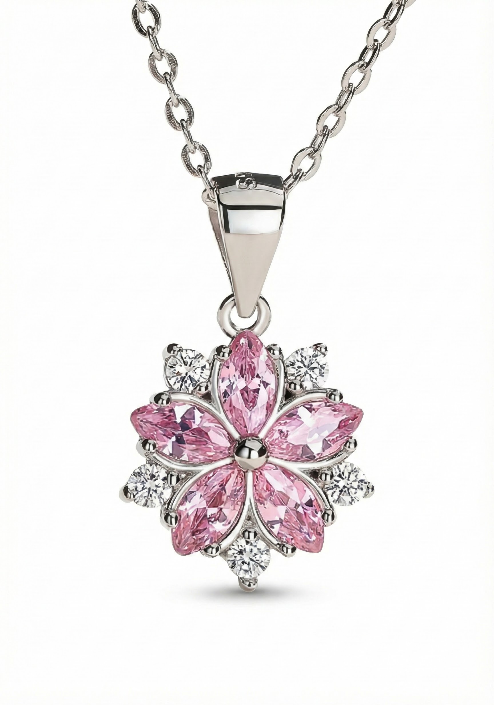 Náhrdelník s ružovým květem posázený kameny s briliantovým brusem