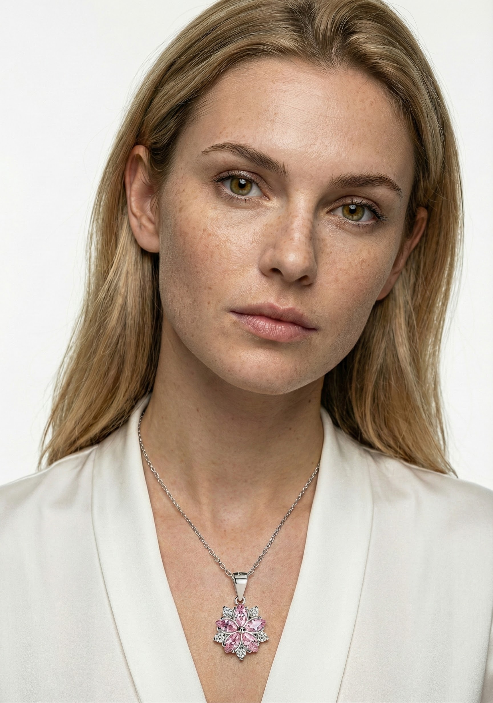 Náhrdelník s ružovým květem posázený kameny s briliantovým brusem - detail