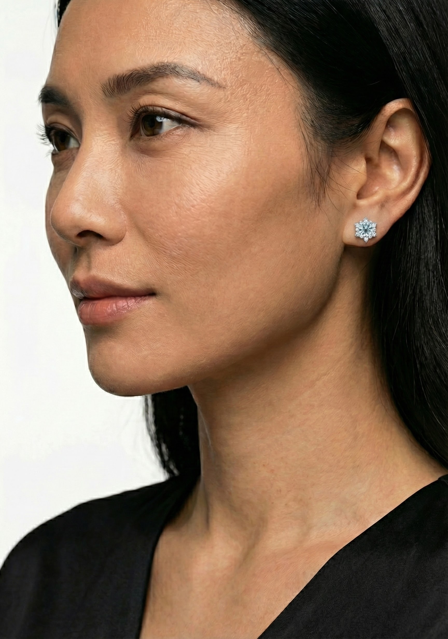 Náušnice v podobě sněhových vloček - detail