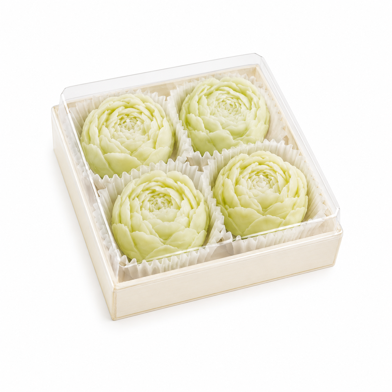 Dárkový box - 4 svíčky ve tvaru květu - zelená