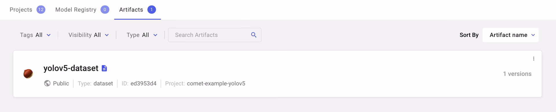 Comet 面板用于数据集版本控制
