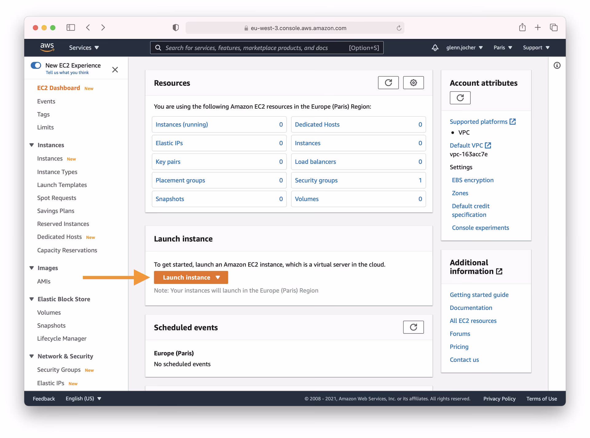 Botão Iniciar Instância