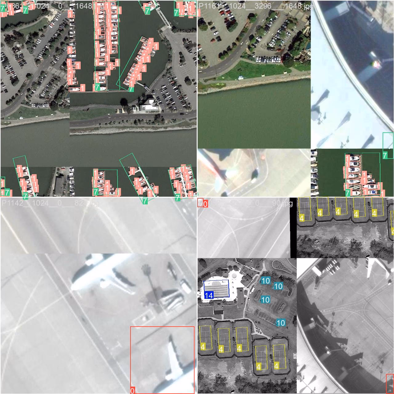 Mosaico de entrenamiento de conjunto de datos de cuadros delimitadores orientados a DOTA8