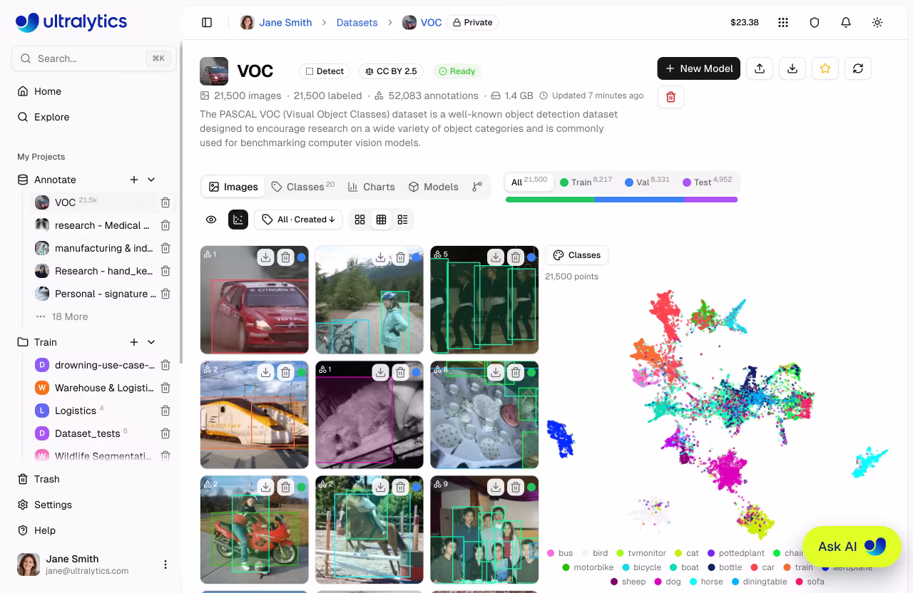 Ultralytics : set di dati, clustering, grafico a dispersione