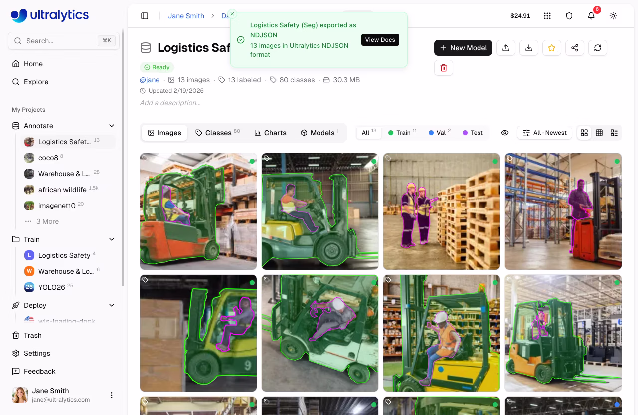 Экспорт наборов данных Ultralytics Скачать Ndjson