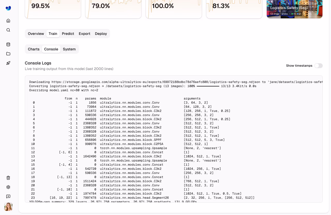 Ultralytics 模型火车控制台子标签页
