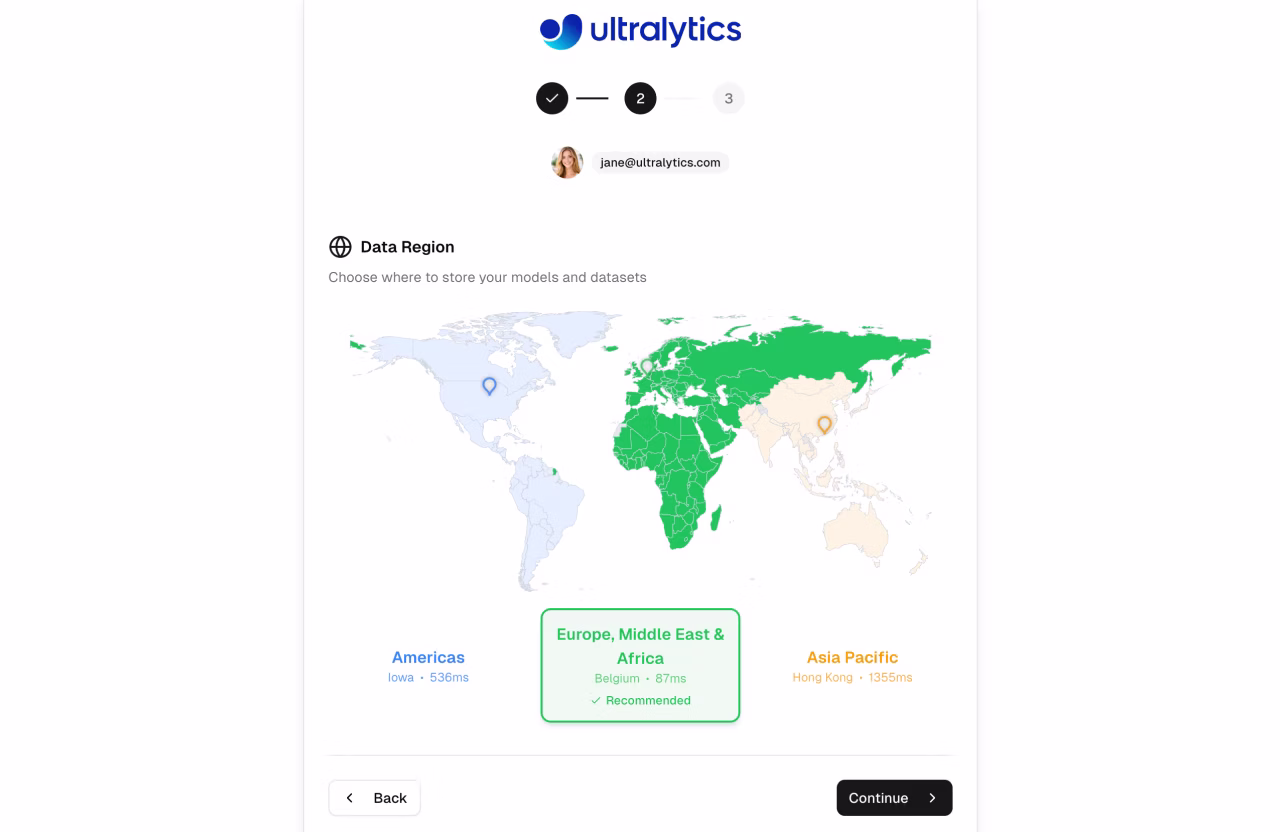 Ultralytics Platform İlk Kurulum Gecikme Süresi ile Bölge Haritası