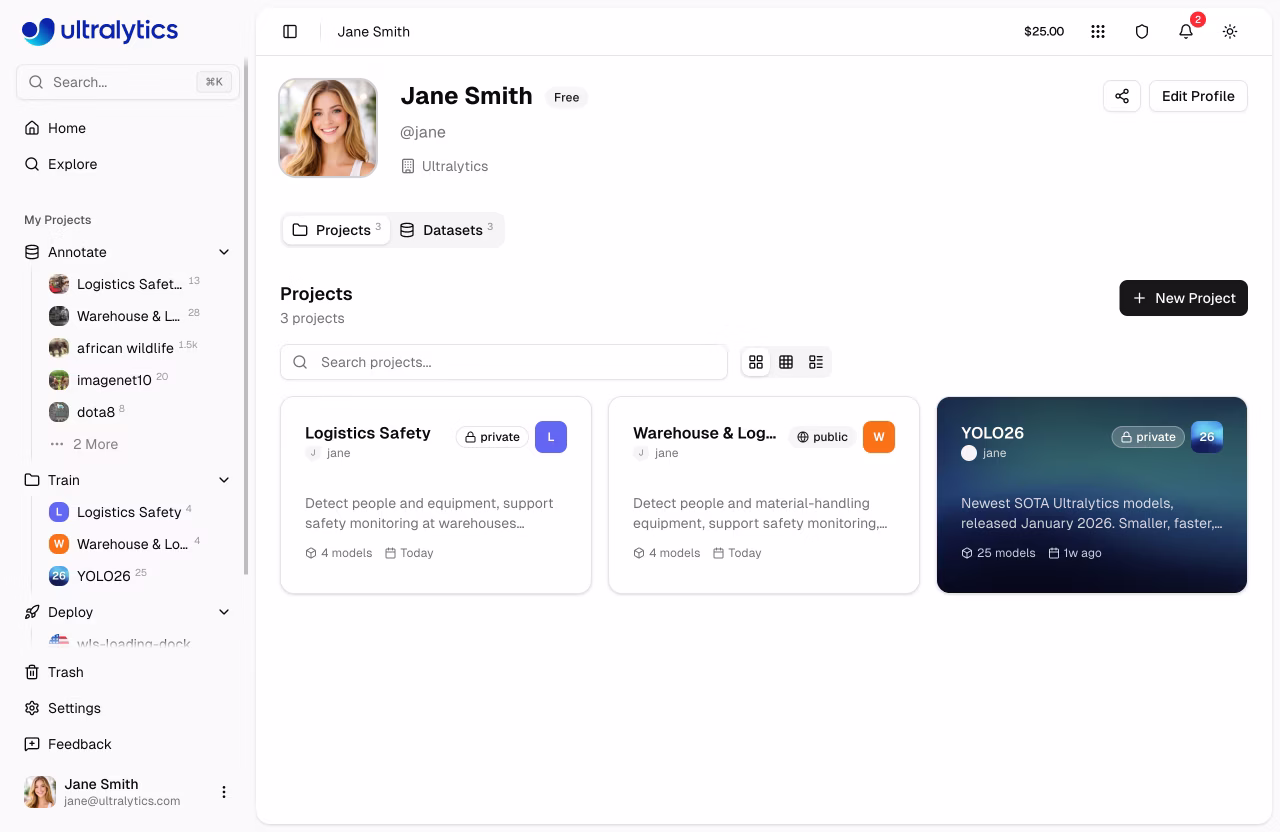 Lista de projetos Ultralytics
