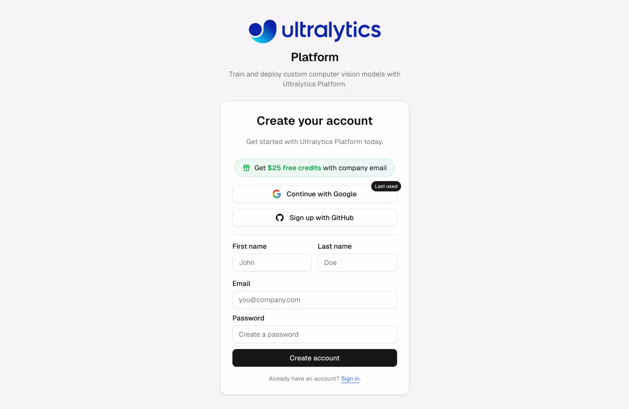 Ultralytics Platform Kayıt