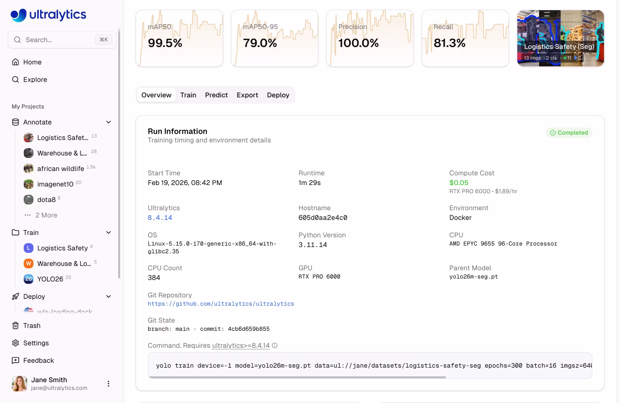 Détails de facturation pour la formation à Ultralytics