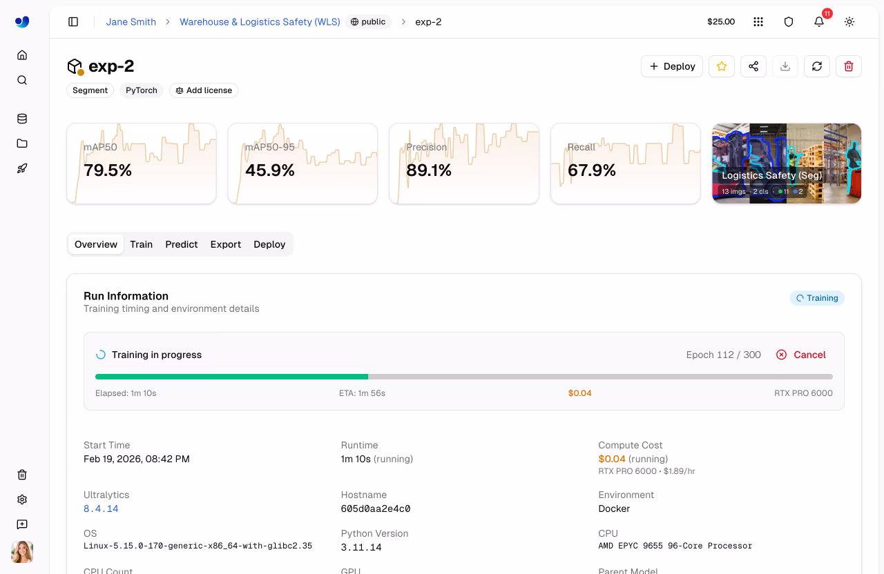 Progression de la formation à Ultralytics avec graphiques