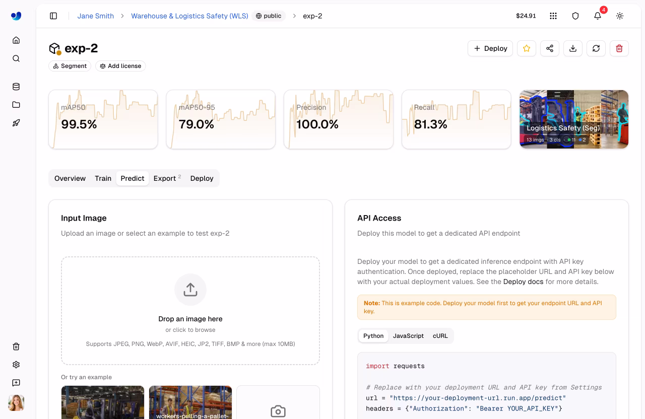 Ultralytics 예측 탭 이미지 업로드 드롭존