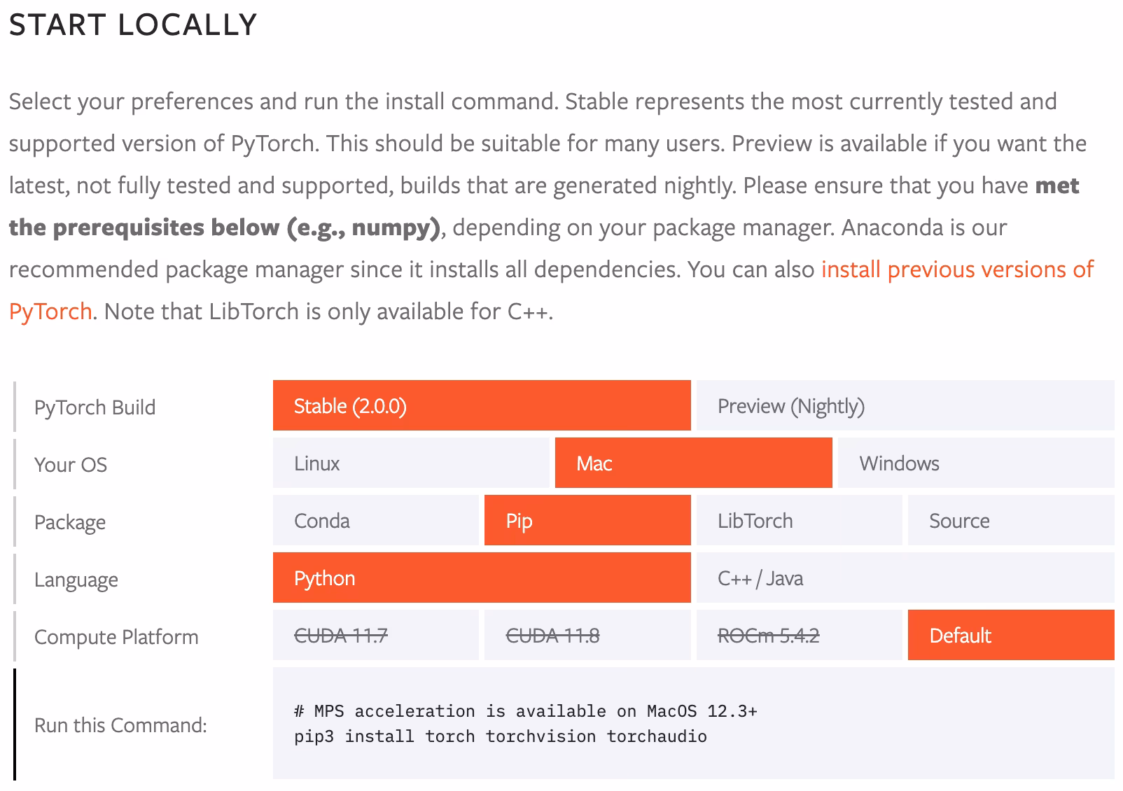 适用于不同PyTorch 安装选择器