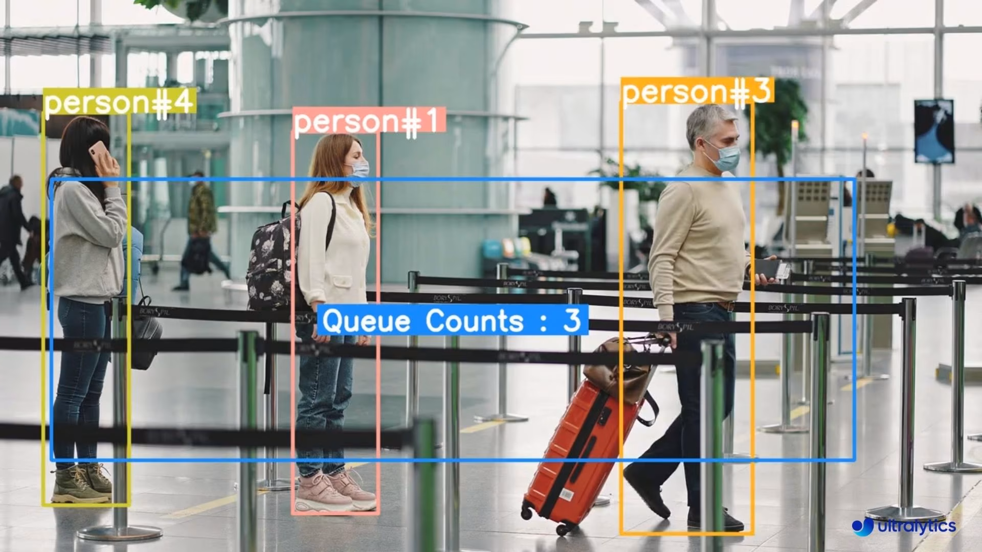 使用 Ultralytics YOLO26 在机场售票柜台进行排队管理