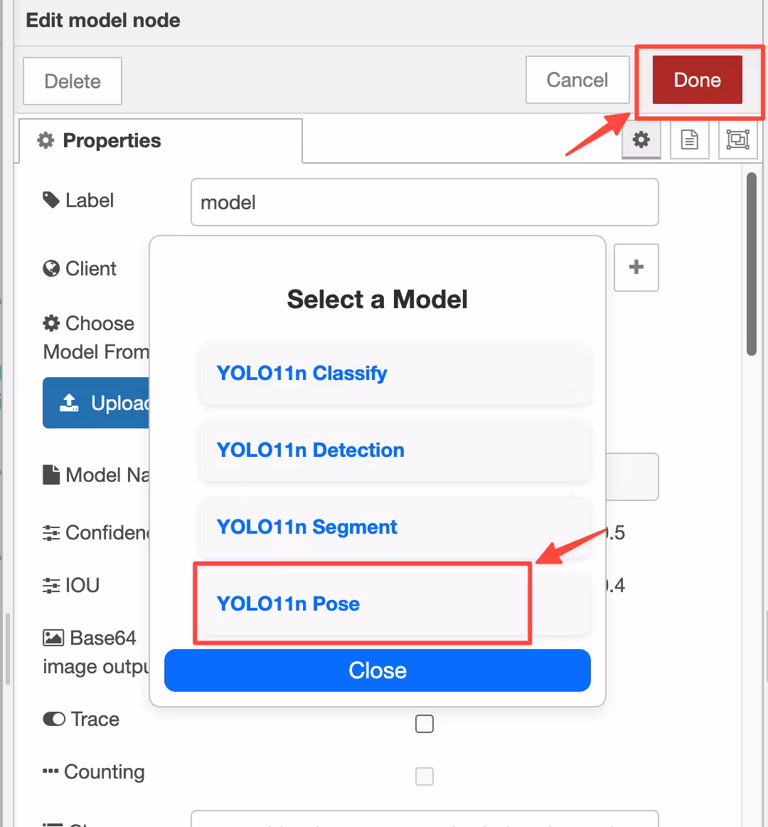 Node-RED YOLO11n-pose 选择