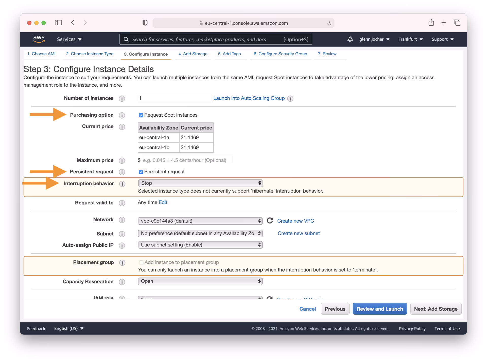 Configuração de Solicitação Spot