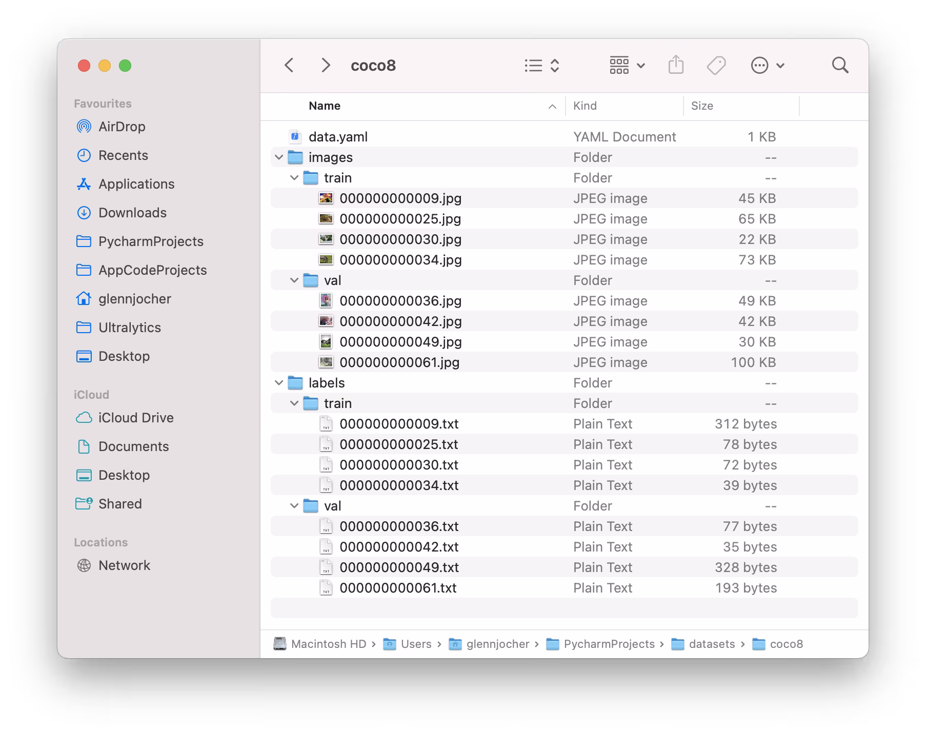 YOLO ディレクトリ構造（trainフォルダとvalフォルダを含む）