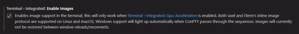Ativar imagens de terminal no VSCode