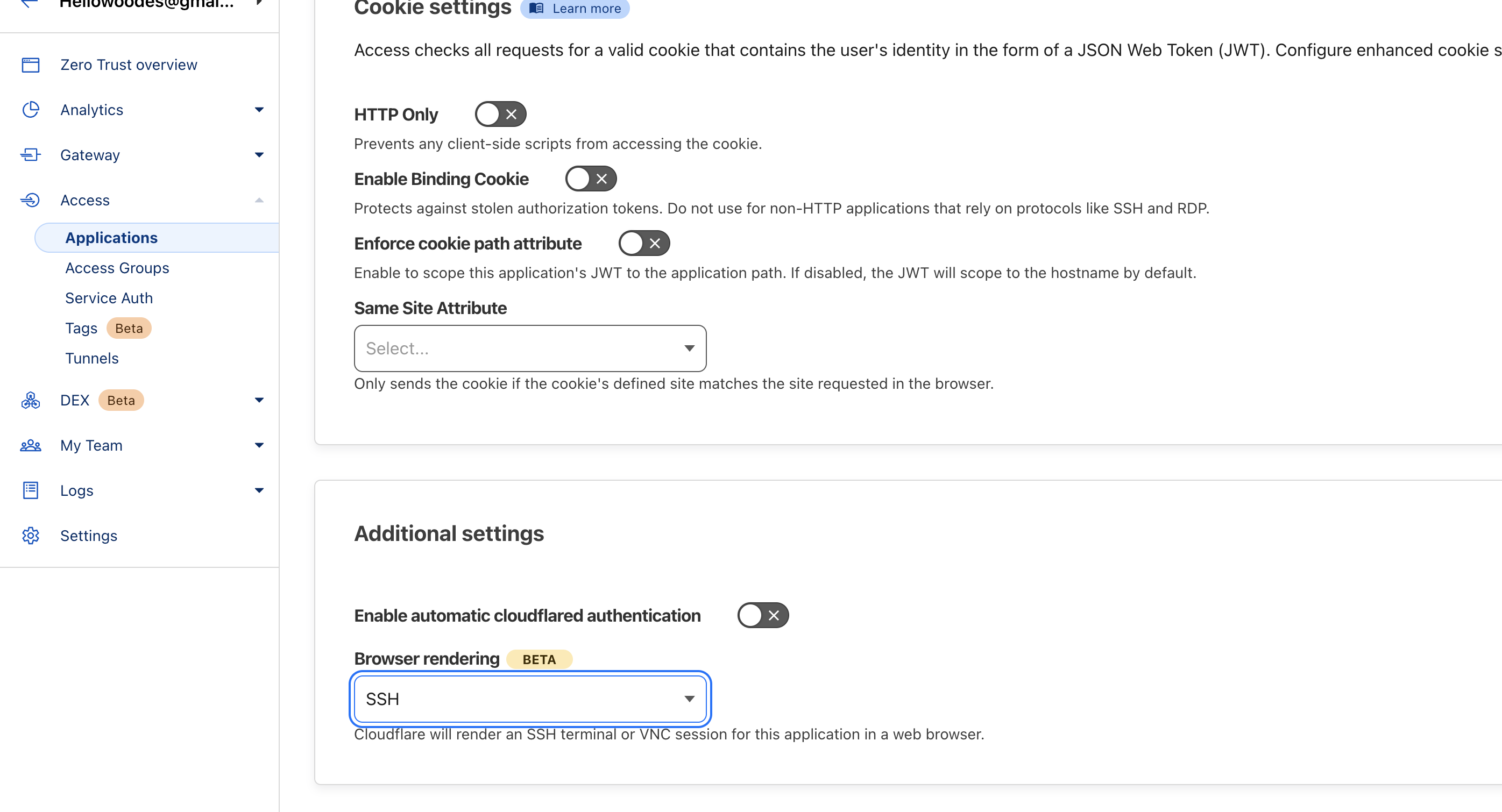 homelab-cloudflare-ssh-set-application-type.png