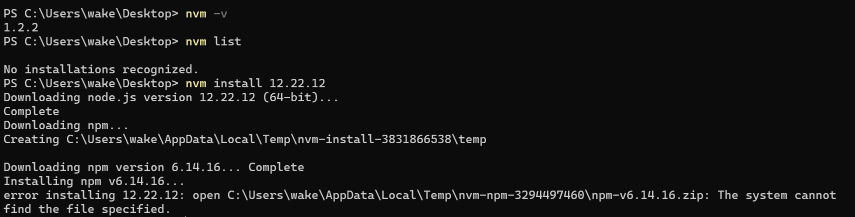 【BUG】nvm无法安装低版本Node.js：The system cannot find the file specified解决方案
