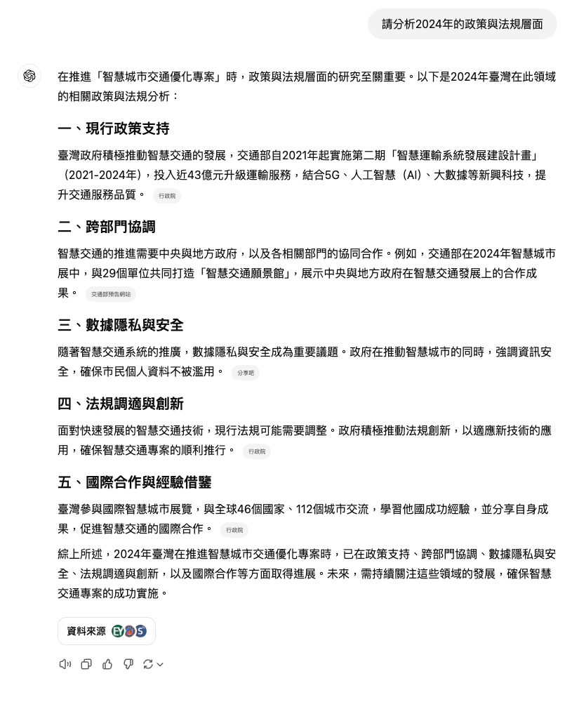 ChatGPT 分析2024年的政策與法規層面,並回應五個回應