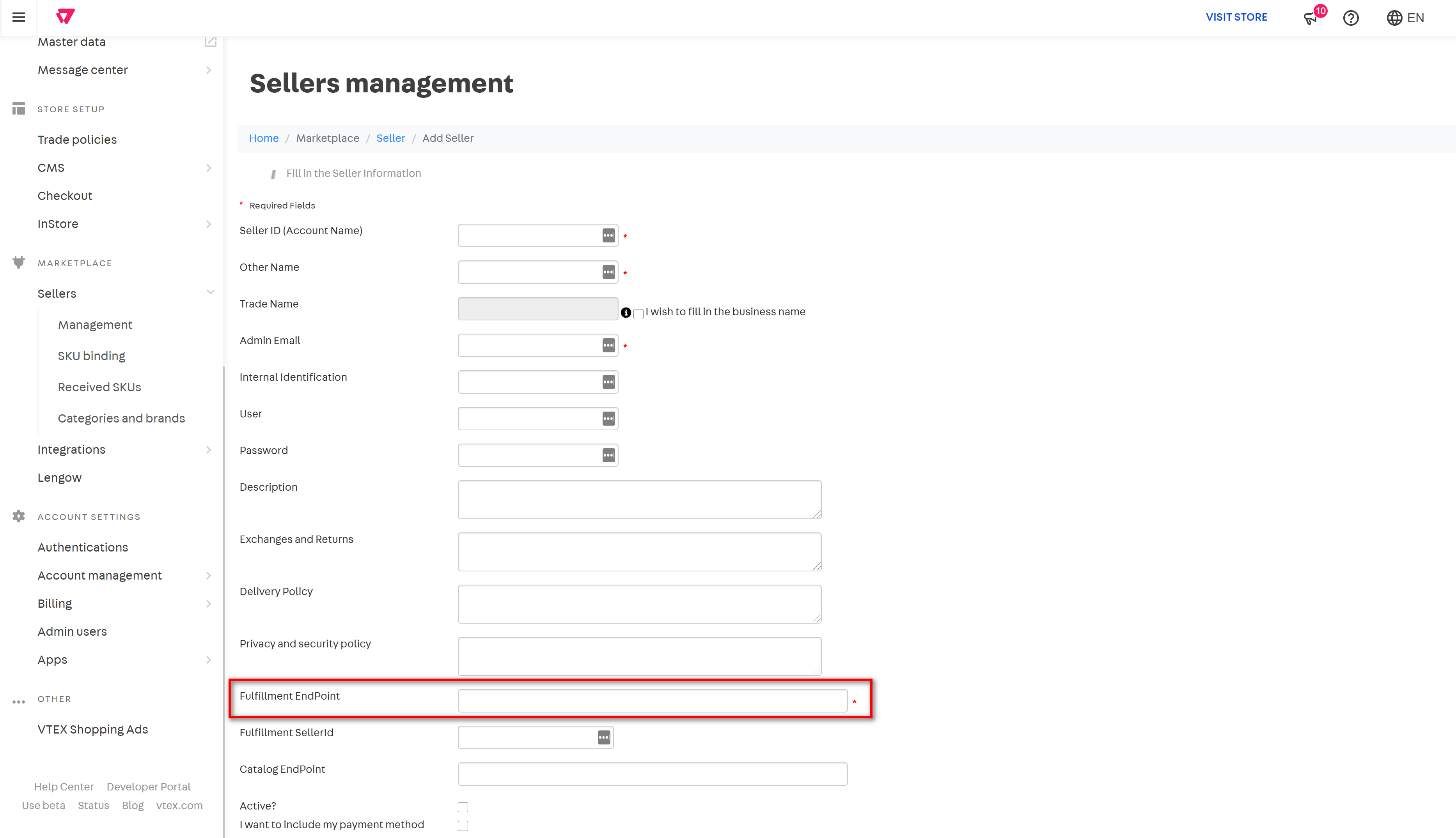 Store Setup For Vtex Marketplace