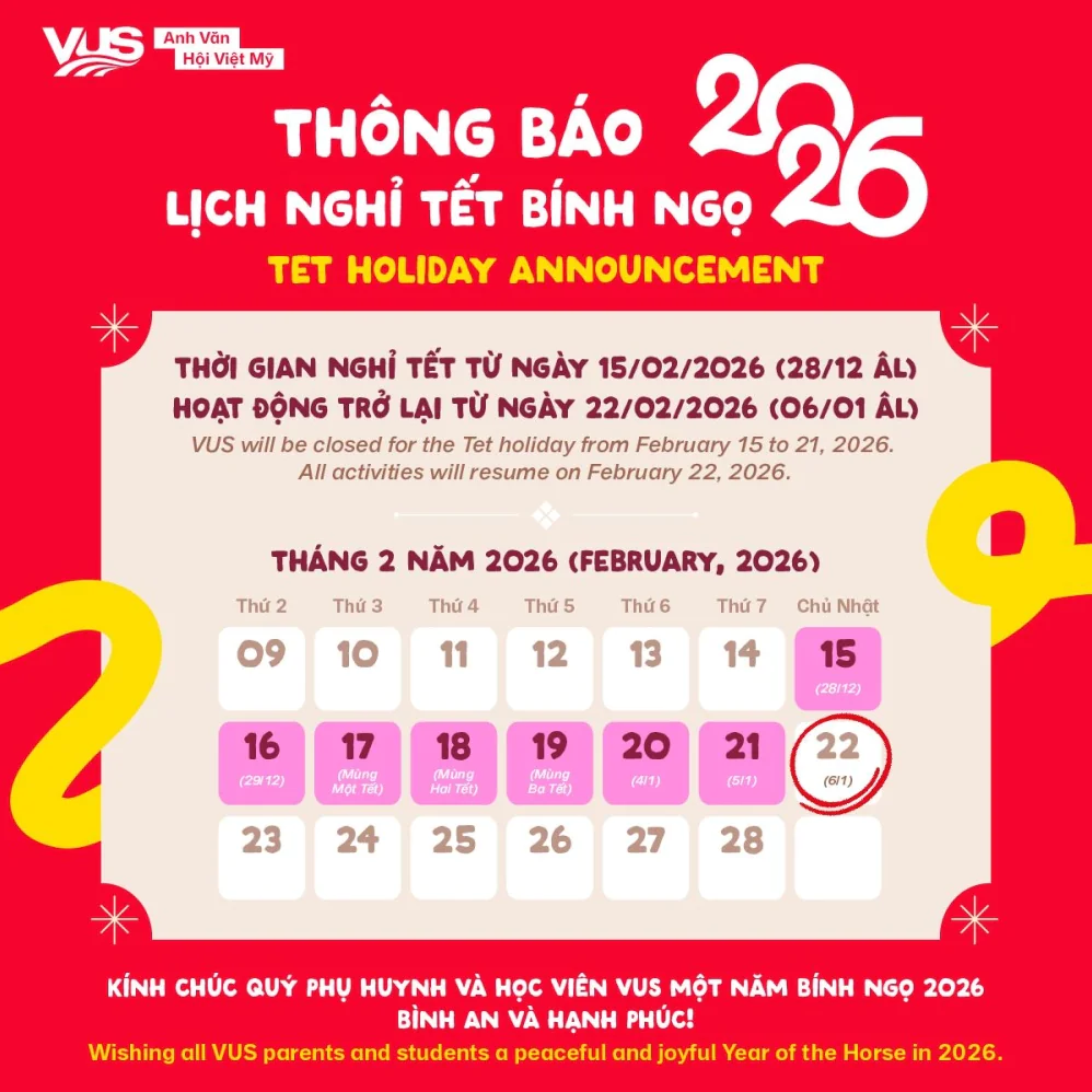 VUS THÔNG BÁO LỊCH NGHỈ TẾT BÍNH NGỌ 2026
