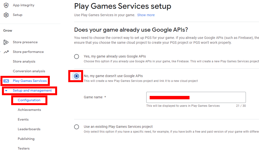 Play Games Services's Configuration 